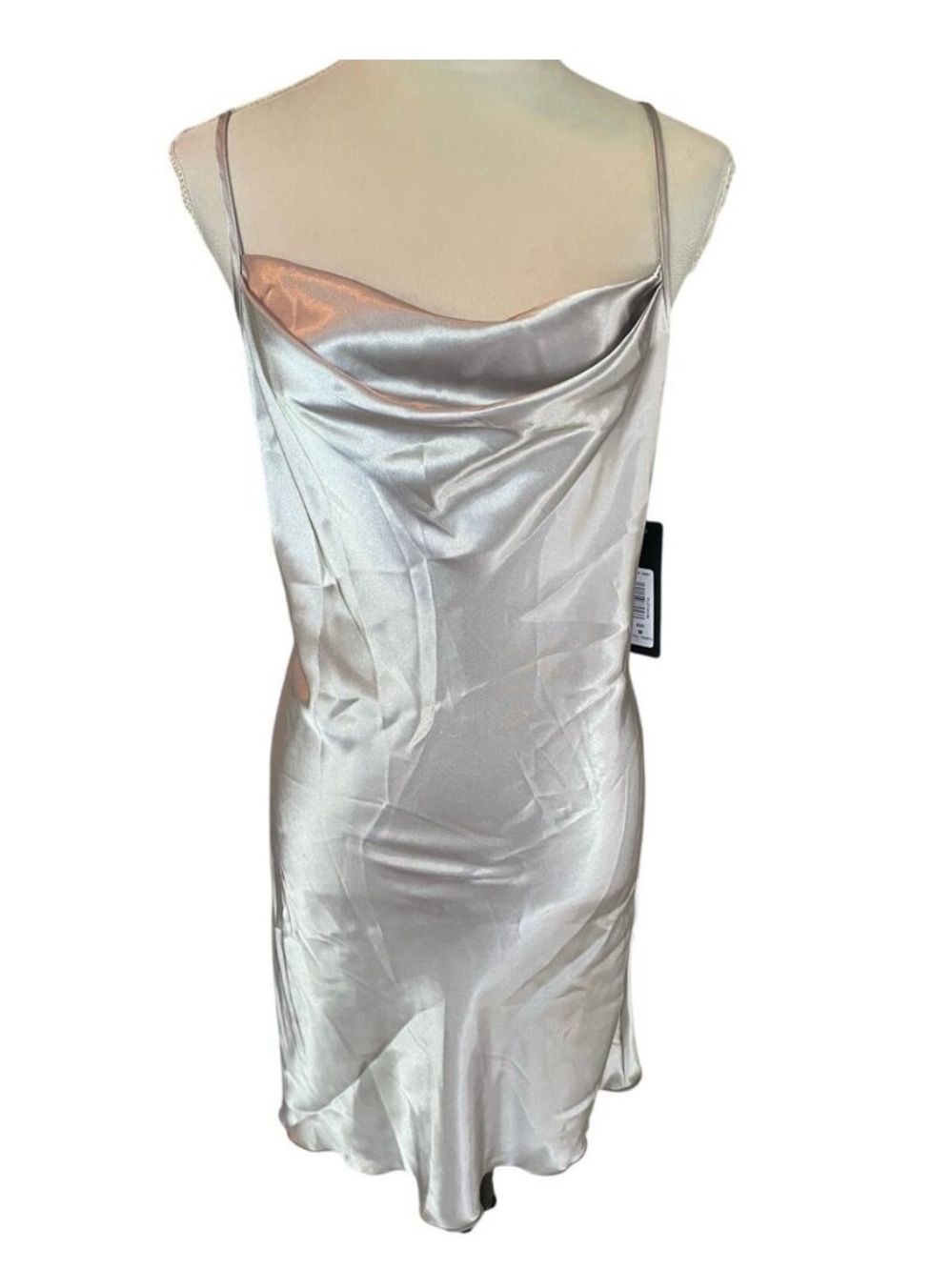 NWT Bebe Silver Satin Platinum Dress Cowl Neck Slip Mini Dress